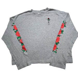 Empyre Gray Long Sleeve T-Shirt With Rose Embroidery